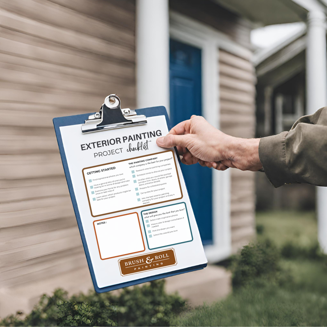 Person holding clipboard with exterior painting checklist.